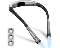 Geschikt voor Glocusent oplaadbare nekleeslamp, bedleeslamp, 3 kleuren, 6 helderheidsniveaus, buigbare armen, lange batterijduur, perfect om te lezen, breien, repareren [C]