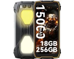 Blackview BV7300 - Robuuste Smartphone - 18GB RAM - 256GB - 15000mAh - Dual 4G LTE - Dual 800LM Campingverlichting - Android 14 - IP68 Waterdicht - 6580mAh - NFC - GPS - Geel