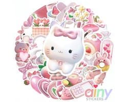 Ainy Kawaii Roze Stickers 50 stuks voor bullet journal , fotoalbum , wenskaarten , laptop , telefoon , waterfles , scrapbook | ook geschikt als muursticker , geschenksticker , skateboard , knutselen | stickervellen voor kinderen / volwassenen