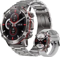 Royal Empire AK56 Smartwatch - Smartwatch Heren - Stappenteller - Bloeddrukmeter - Hartslagmeter - Slaapmonitor - Multisport - RVS & TPU Bandje - 47MM - Geschikt voor alle Smartphones - Zilver — thumbnail 1
