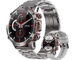 Royal Empire AK56 Smartwatch - Smartwatch Heren - Stappenteller - Bloeddrukmeter - Hartslagmeter - Slaapmonitor - Multisport - RVS & TPU Bandje - 47MM - Geschikt voor alle Smartphones - Zilver