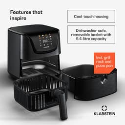 Klarstein Aerovital Deluxe Heteluchtfriteuse / Air fryer - 1700 W - 8 Functies - Inclusief Accessoires - 200°C - Timer - Zwart — thumbnail 4