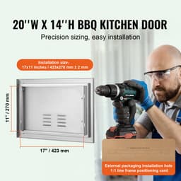 Bbq-Toegangsdeur, 508 X 356 mm, Enkele Buitenkeukendeur,Verzonken Gemonteerd In Roestvrij Staal,Verticale Wandmontage met Handgreep en Ventilatieopeningen voor Bbq Eiland en Grillstation — thumbnail 3