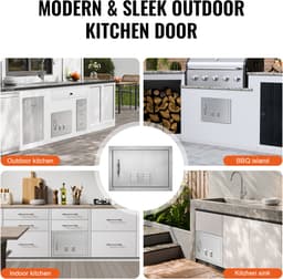 Bbq-Toegangsdeur, 508 X 356 mm, Enkele Buitenkeukendeur,Verzonken Gemonteerd In Roestvrij Staal,Verticale Wandmontage met Handgreep en Ventilatieopeningen voor Bbq Eiland en Grillstation — thumbnail 2