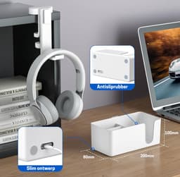 StayPowered 4-in-1 Hoofdtelefoon & Bekerhouder - Houd Je Bureau Georganiseerd - 360° Draaibaar - Verwijderbare Opbergbox - Eenvoudige Installatie - Antislip Design - Kabelbeheer - Wit - Levering Sneller dan Aangegeven! — thumbnail 3