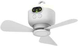 Kampeerventilator 8000mAh op batterijen, draagbare, oplaadbare tentventilator met afstandsbediening, plafondventilatorlamp met 3 afneembare ventilatorbladen, timer, 4 snelheden met afstandsbediening geschikt voor buiten, wit — thumbnail 1