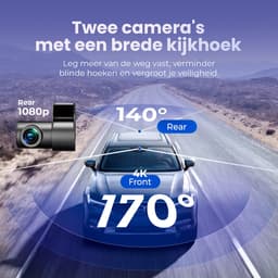 Quality4Less™ - Dashcam voor Auto - 4K Ultra HD - Voor en achter camera - Wifi & GPS - Nachtzicht - Besturing via app - 170 graden kijkhoek - G-sensor - loop recording - Incl. 64GB SD-kaart — thumbnail 4