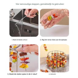 Kebabrek voor airfryer - Antiaanbakgrill - Kebabset met thermische circulatie - Grill voor airfryer - Met ronde ophanging - Multifunctioneel verticaal kebabrek - Geschikt voor BBQ-keuken thuis - 48 spiesen - Geschikt voor airfryer, oven, enz. - Zilve — thumbnail 4