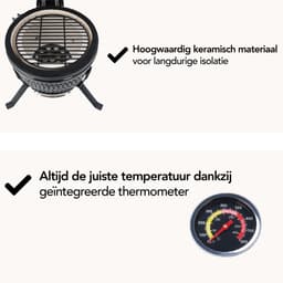 Aviro Kamado BBQ Egg - 13 Inch - Inclusief Hoes - Houtskoolbarbecue - Ø 27 CM - Zwart — thumbnail 5