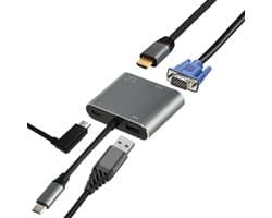 USB-C naar HDMI en VGA Adapter – 4-in-1 Verloopstuk met USB 3.0 en USB-C Oplaadpoort – 4K Beeld – Voor Laptop, Tablet en Apple MacBook