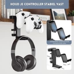 StayPowered Headset & Controller Houder - Perfect voor gaming setups - 3-in-1 design voor headset en controllers - Vervangbare bekerhouder - Krasbestendig - 360° Draaibaar - Eenvoudig te bevestigen - Zwart - Levering Sneller dan Aangegeven! — thumbnail 5