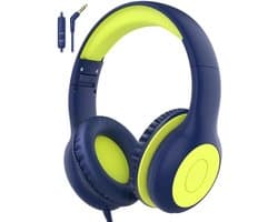 Intelectro Koptelefoon voor Kinderen - Veiligheid en Plezier in Eén! - Hoogwaardige Stereogeluid - Comfortabele Draagervaring - HD Microfoon - Volumeregeling - Brede Compatibiliteit en Audio Delen - Groen/Blauw - Levering Sneller dan Aangegeven!