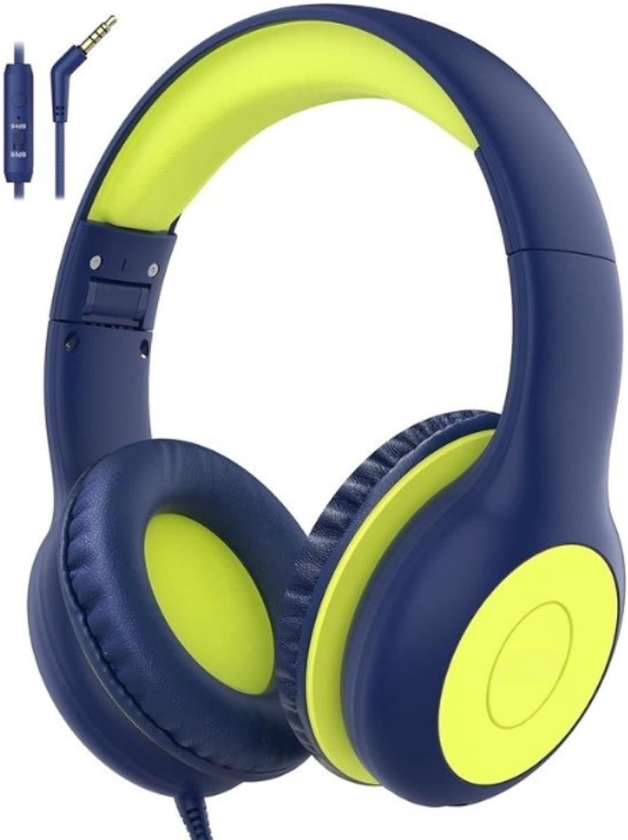 Intelectro Koptelefoon voor Kinderen - Veiligheid en Plezier in Eén! - Hoogwaardige Stereogeluid - Comfortabele Draagervaring - HD Microfoon - Volumeregeling - Brede Compatibiliteit en Audio Delen - Groen/Blauw - Levering Sneller dan Aangegeven! — afbeelding 1