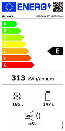 Heinner HSBS-HM532NFGBKE++ Amerikaanse Side-by-Side Koelkast – 532 L – No Frost – Smart Eco Functie – Snel Koelen – Deur-alarm – Zwart Glas – 5 Jaar Garantie — thumbnail 2