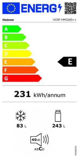 Heinner HCNF-HM326E++ Koel-vriescombinatie 326 L – Full No Frost – Super Freeze – Elektronische Bediening – Omkeerbare Deur – Wit – 5 Jaar Garantie — thumbnail 2