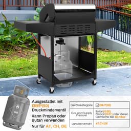 Luxe Grote Gasbarbecue met 3+1 Branders – 34.000 BTU – Roestvrij Staal – Met Zijbrander - Gietijzeren Roosters Temperatuurmeter - Opklapbare Werktafels – Draagbare BBQ op Wielen voor Buiten koken en BBQ Feesten — thumbnail 5