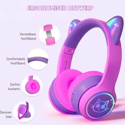 StayPowered Kinder Bluetooth Hoofdtelefoon - Perfect voor School & Reis - Veilig Volumeniveau - Heldere Geluidskwaliteit - met LED - Draadloos & Bekabeld - Versterkt Materiaal - Lange Batterijduur - Roze/Paars - Levering Sneller dan Aangegeven! — thumbnail 4