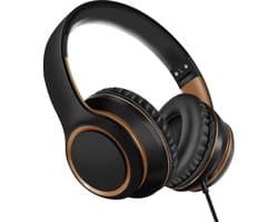 StayPowered Hoofdtelefoon - Kraakhelder Geluid - Maximaal Comfort - Ultrabrede Compatibiliteit - Knoopvrij Nylon Koord - Lichtgewicht & Opvouwbaar - Ingebouwde Microfoon - Verstelbaar Design - Zwart/Goud - Levering Sneller Dan Aangegeven!