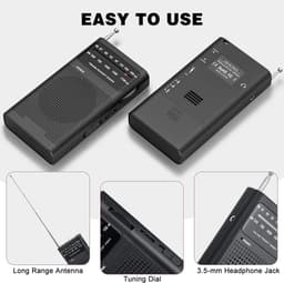 AM/FM-radio draagbaar voor thuis en buiten, transistorradio werkt op 2AA-batterijen met langeafstandsontvangst, luidspreker, transistorantenne, oortelefoonaansluiting, kleine geschenken voor senioren, ouderen - zwart — thumbnail 2