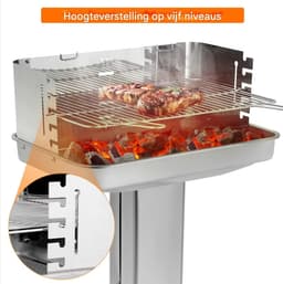 Grill Houtskool BBQ - Voor Tuin, Camping & Outdoor - Draagbare Trechtergrill met Plank - Roestvrijstaal - 87x89x89 cm — thumbnail 4