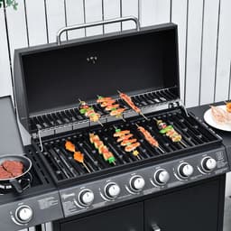 Gasbarbecue - Gasbarbecue en grill - 7 Branders - Met thermometer en mobiele grill - Zwart — thumbnail 2