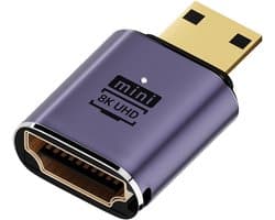 Mini HDMI Male naar HDMI 2.1 Female - 8K 60Hz - compacte adapter kabel connector - voor o.a. monitor en laptop - grijs