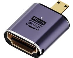 Micro HDMI Male naar HDMI 2.1 Female - 8K 60Hz - compacte adapter kabel connector - voor o.a. monitor en laptop - grijs