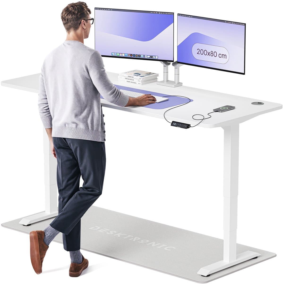 Desktronic HomePro Zit-sta Bureau Elektrisch In Hoogte Verstelbaar, 200x80cm Wit/Wit, Stille Dubbele Motor, Hoogte 62-126cm — afbeelding 1
