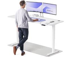 Desktronic HomePro Zit-sta Bureau Elektrisch In Hoogte Verstelbaar, 200x80cm Wit/Wit, Stille Dubbele Motor, Hoogte 62-126cm