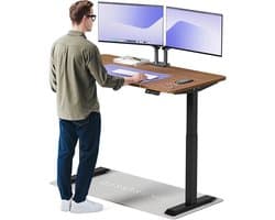 Desktronic HomeOne Zit-sta Bureau Elektrisch In Hoogte Verstelbaar, 140x70cm, Zwart/Notenhout, Stille Dubbele Motor, Hoogte 72-119cm