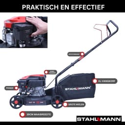 STAHLMANN Benzine Grasmaaier BR390 - 4,0PS (2,9kW) 127ccm, 39cm maaibreedte, mulchen, maaihoogteverstelling, compact ontwerp, 35L grote opvangmand — thumbnail 5