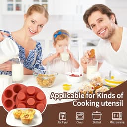 2 stuks - siliconen muffinvormen - bak mal - siliconen bakvorm - taart bakvorm - broodbakvorm - geschikt voor airfryer - anti aanbakvorm voor 7 cups - bakvorm voor muffins , cupcakes , taarten , brood - 20*20 cm - rood — thumbnail 2