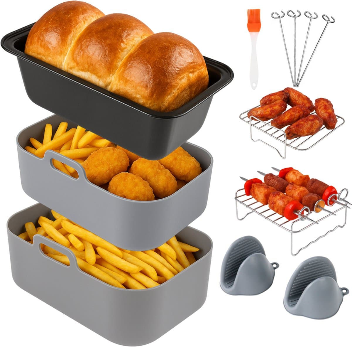 Keukenvriend © Airfryer accessoires - 12 delig - airfryer siliconen bakje - Voor o.a. Ninja Airfryer XXL SL400EU , AF300EU , AF400EU, AF140EU, AF500EU — afbeelding 1