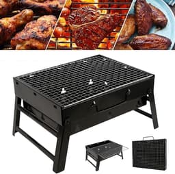 IBBO Shop - Opvouwbare BBQ -Draagbare opvouwbare grill met rooster -Portable Vouw Barbecue - Festival BBQ - Camping - Tafel - Zomer - Rechthoekig - 40 x 27 x 20cm - Zwart — thumbnail 5