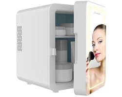 Jambo® Skincare Fridge - Mini Koelkast - Make-up Koelkast met Spiegel - Beauty Fridge met Spiegel en 3 Standen Ledverlichting - Wit - Cosmetica - 4 Liter