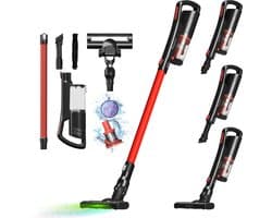 TurboTronic LV8 Steelstofzuiger met kruimeldief zonder zak - Draadloos - Hoge zuigkracht - HEPA - lichtgewicht - 3 Snelheden -Harde en zachte vloeren - Rood