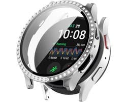 Watch case screenprotector - hoesje - gehard glas - geschikt voor Samsung Galaxy Watch 7 (40 mm) - glittersteentjes - zilver