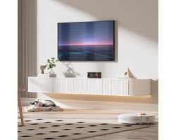 Zwevende TV-kast met RGB LED-lampen - 180 cm, wandgemonteerd, wit, modern ontwerp voor 55-65 inch televisies