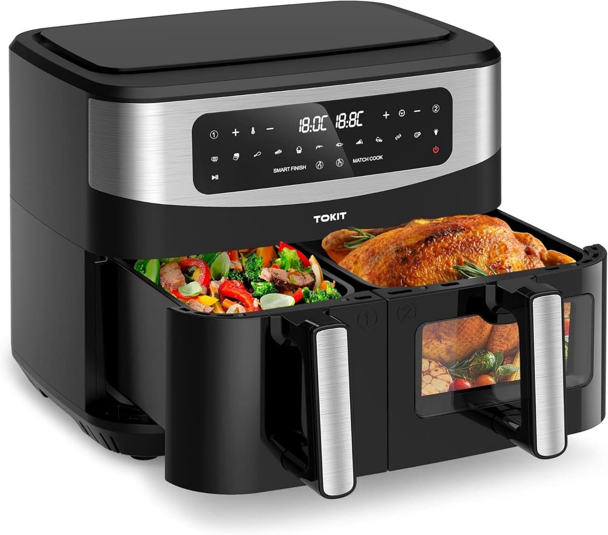 Dual Zone Heteluchtfriteuse 2800W met Kijkvenster en 12-in-1 Kookprogramma's — afbeelding 1