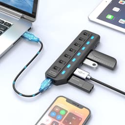 7-Poorts USB 3.0 Hub Splitter met Individuele Aan/Uit Schakelaars en LED Indicatoren — thumbnail 2