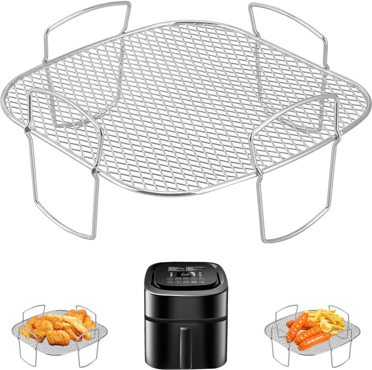 Vierkant airfryer rooster - Airfryer bakvorm - Airfryer accessoires - Roestvrij staal - 20,5 cm — afbeelding 1