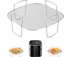 Vierkant airfryer rooster - Airfryer bakvorm - Airfryer accessoires - Roestvrij staal - 20,5 cm