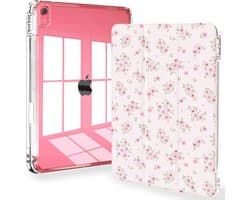 Slimme iPad Case voor 11 Inch en 10.9 Inch - Transparante Achterkant met Penhouder en Auto Sleepfunctie - Roze Bloesem