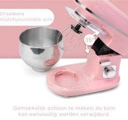 AMA® Mixer met Mengkom - Keukenmachine - Deegmixer - Inclusief Deeghaak en Garde - Roze — thumbnail 2