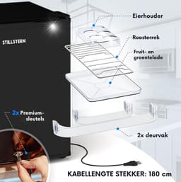 Stillstern - Mini-Koelkast - E - 45L - met Automatische Ontdooiing - Slot - Vriesvak - stil - ideaal voor keuken, kantoor, slaapkamer, hotels en kleine appartementen - Kleine koelkast - Minibar - Drankkoelkast — thumbnail 9
