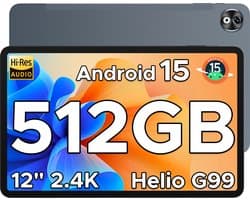 DOOGEE T40 PRO Tablet - 12 inch 2.4K - Android 15 - Helio G99-processor -20GB RAM + 512 GB / 2 TB TF - gamingtablet - 10800 mAh/18W - 16 MP + 8 MP camera's - ondersteunt 4G dual SIM dual standby - 5G wifi - GPS - Widevine L1 - 4 x Smart PA