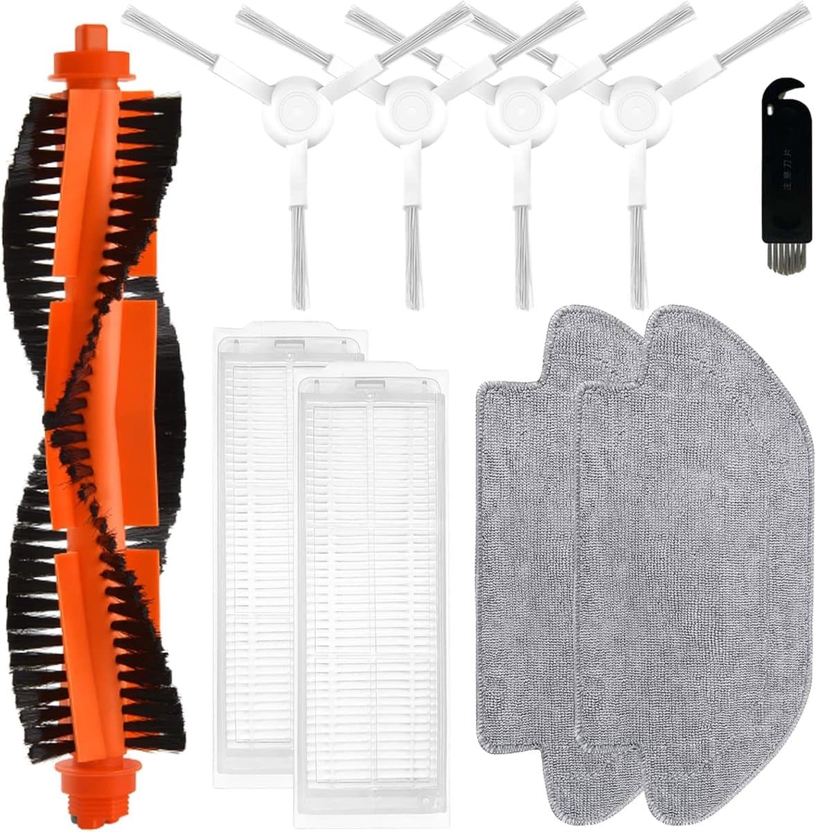 10-delige set-Voor Xiaomi Mijia 2S / Mop Pro / STYJ02YM robotstofzuiger- voor Xiaomi S12 / T12 B106GL robotstofzuiger- 1 hoofdborstel- 4 zijborstels- 2 HEPA-filters- 2 dweildoeken — afbeelding 1
