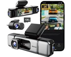 BOTSLAB 4-kanaals dashcam voor auto (voor- en achterkant), 4-kanaals 3K + 3 * 1080P, autodashcam met 128GB SD-kaart, GPS, 5GHz WiFi, 3.18" IPS-scherm, super nachtzicht, WDR, G-sensor, loopopname, parkeermonitor