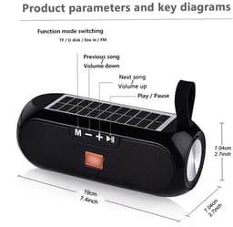 Luidspreker - Draadloze luidspreker op zonne-energie - 19×7×7 cm - Oplaadbaar via USB - Compatibel met smartphones, tablets, pc's, tv's, FM-radio's en TF-kaarten - Geschikt voor thuis, feestjes, kamperen en reizen - Blauwgroen — thumbnail 4