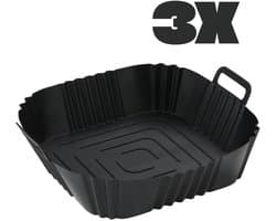 Siliconen bakvorm voor airfryer, 3-delige set (zwart) | Herbruikbare bakvorm voor airfryer | Accessoireset voor gezond koken